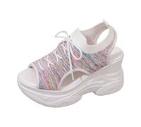 Sandalias CuñA Mujer Women's Platform Slip With Knitted Mesh Upper Thick Sole Open Toe And Solid Color Design (White, 38)