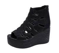 Sandalias Cuñas Mujer Plataforma, Sandalia Cuero Gran Tamaño, Zapatos Verano Abiertos, Desnudos Cuentos, Punta Abierta Peep Toe, Tallo Alto Calado, Bridas Cortadas | Verano Playa Vacaciones Ocio, 01