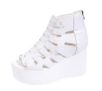 Sandalias Cuñas Mujer Plataforma, Sandalia Cuero Gran Tamaño, Zapatos Verano Abiertos, Desnudos Cuentos, Punta Abierta Peep Toe, Tallo Alto Calado, Bridas Cortadas | Verano Playa Vacaciones Ocio, 01