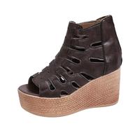 Sandalias Cuñas Mujer Plataforma, Sandalia Cuero Gran Tamaño, Zapatos Verano Abiertos, Desnudos Cuentos, Punta Abierta Peep Toe, Tallo Alto Calado, Bridas Cortadas | Verano Playa Vacaciones Ocio, 01