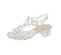 Sandalias de ajuste ancho para mujer, cómodas, a la moda, bohemias, bordadas, con cuentas, puntera abierta, verano, casual, playa, zuecos para noche y verano, Silver, 38.5 EU