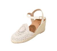 Sandalias de alpargata bordadas para mujer, correa al tobillo, puntera cerrada, zapatos de verano para caminar, talla 12, White, 37.5 EU