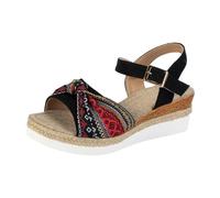 Sandalias de alpargata de plataforma para mujer, puntera abierta, correa al tobillo, hebilla de verano, bohemias, planas, para vacaciones, zapatos casuales, Black, 39.5 EU