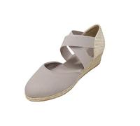 Sandalias de alpargata para mujer, con puntera cerrada, correas cruzadas elásticas, plataforma baja, suela de yute, zapatos de verano y vacaciones, gris, 36.5 EU