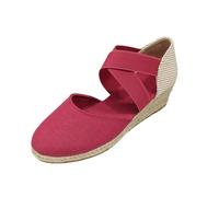 Sandalias de alpargata para mujer, con puntera cerrada, correas cruzadas elásticas, plataforma baja, suela de yute, zapatos de verano y vacaciones, Red, 36.5 EU