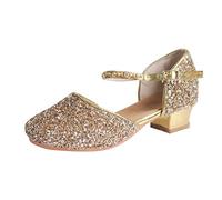 Sandalias de baile latino para mujer con lentejuelas tacón medio suela suave para principiantes y danza cómodas, dorado, 38 EU