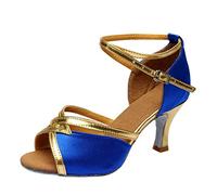 Sandalias de baile para mujer, de satén, con puntera abierta, para baile latino, tacón de gatito, correa al tobillo, sandalias de salsa, sandalias de fiesta con hebilla, sandalias elegantes de tango