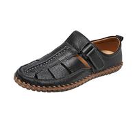 Sandalias de cuero de verano para hombre, transpirables, con puntera cerrada, para caminar, informales, cosidas a mano, sandalias de playa, ligeras, zapatos de pescador para exteriores, Black, 42.5 EU