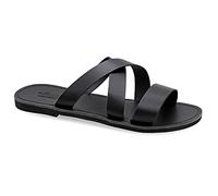 Sandalias de cuero griego para hombre Emmanuela, sandalias para hombre hechas a mano con dedos abiertos, zapatos de verano, sandalias de tiras deslizantes, Negro, 42 EU