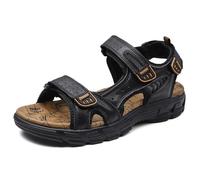Sandalias de cuero para hombre, sandalias anchas de verano para hombre, zapatos ajustables para exteriores, playa, montañismo, zapatos casuales, transpirables, deportivas, trekking, Negro , 40 EU