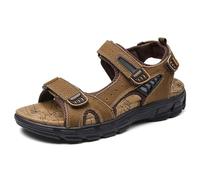 Sandalias de cuero para hombre, sandalias anchas de verano para hombre, zapatos ajustables para exteriores, playa, montañismo, zapatos casuales, transpirables, deportivas, trekking, marrón, 43 EU