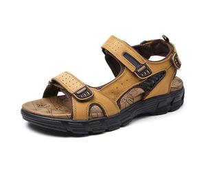 Sandalias de cuero para hombre, sandalias anchas de verano para hombre, zapatos ajustables para exteriores, playa, montañismo, zapatos casuales, transpirables, deportivas, trekking, amarillo, 42 EU