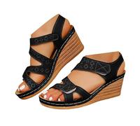 Sandalias de cuña abiertas para mujer, sandalias casuales, cuñas bohemias para mujer planas ligeras caminar mucho tiempo Sandalia mujer vintage nubuck con tacón cuadrado con brida en tobillo, Le Noir