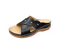 Sandalias de cuña ancha con puntera abierta y correa cruzada para mujer, suela gruesa, resistentes al desgaste, ligeras y cómodas para caminar, para baño, actividades domésticas, Black, 39 EU