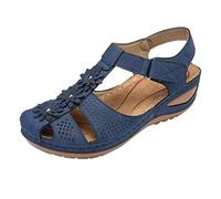 Sandalias de cuña baja para mujer, ajuste ancho, color rojo, sandalias ortopédicas con soporte de arco para mujer, zapatos de punta cerrada, sandalias de gladiador de malla transpirable caladas