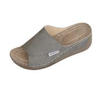 Sandalias de cuña cómodas para mujer, sandalias de soporte para arco, sandalias ortopédicas, con plataforma deslizante, transpirables, con tacón oblicuo y suela gruesa, gris, 39 EU