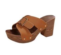 Sandalias de cuña con plataforma para mujer, sandalias ortopédicas con tacón de bloque, sandalias con correa cruzada, cómodas sandalias de verano transpirables, tallas 36-43, marrón, 40 EU