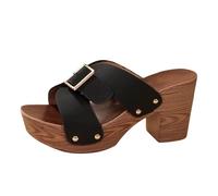 Sandalias de cuña con plataforma para mujer, sandalias ortopédicas con tacón de bloque, sandalias con correa cruzada, cómodas sandalias de verano transpirables, tallas 36-43, Negro , 40 EU