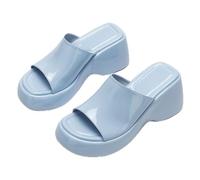 Sandalias de cuña con Plataforma para Mujer, Zapatillas cómodas de Charol a la Moda, Sandalias de Playa Informales con Soporte para Arco de Verano,Azul,38.5 EU