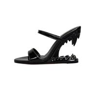 Sandalias de Cuña con Puntera Abierta Para Mujer, Mules de Moda con Tacón Estilo Diente de Tiburón, Zapatos Tipo Zueco de Tacón Alto Sin Talón, Para Fiestas y Eventos,Negro,35 EU