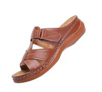 Sandalias de Cuña Cuero Mujer Verano Cómodo Ortopédico Sandalia De Punta Abierta Ajustable Tobillo Zapatos Sandalias Mujer Verano 2025 Para Ortopédicos Cerrados, marrón, 41 EU