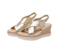 Sandalias de cuña de alpargata para mujer, con correas cruzadas metálicas, puntera abierta, zapatos de verano planos