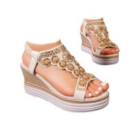 Sandalias de cuña de alpargata para mujer, sandalias de plataforma bohemias para mujer, puntera abierta, correa elástica en el tobillo, zapatos elegantes de verano para la playa al aire libre