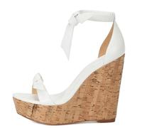 Sandalias de Cuña de Corcho con Punta Abierta para Mujer, Plataforma Blanca Elegantes Sandalias de Tacón Alto, Bonitos Zapatos Vestir con Lazo y Cordones Para Bodas y Fiestas,blanca,39 EU
