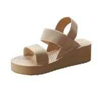 Sandalias de Cuña de Cuero para Mujer Elástica con Suela Gruesa Punta Abierta Sandalia Ortopédica Descontratada Cómodo Antideslizante Chic Verano Playa Zapatos, beige, 41 EU