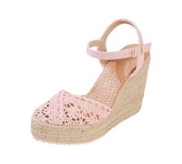 Sandalias de cuña de encaje para mujer, cuña de plataforma tejida, parte superior de malla, para fiestas de verano, vacaciones en la playa y festivales, varios colores, tallas del Reino Unido, calzado