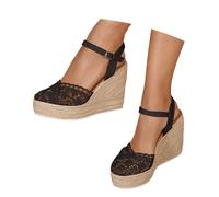 Sandalias de cuña de encaje para mujer, cuña de plataforma tejida, parte superior de malla, para fiestas de verano, vacaciones en la playa y festivales, varios colores, tallas del Reino Unido, calzado