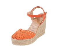 Sandalias de cuña de encaje para mujer, suela gruesa, elegantes, para boda, primavera, color liso, informales, playa, cómodas, trabajo, oficina, verano, 2026, lindas y cómodas para mujer, Orange, 39.5