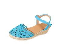 Sandalias de cuña de ganchillo para mujer, alpargatas con correa de tobillo huecas, estilo retro, ligeras, informales, para verano, jardín, fiesta, vacaciones, Blue, 37 EU