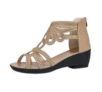 Sandalias de cuña de Strass de Las Mujeres, Sandalias de Gladiador de pie Abierto con Cremallera Trasera, cómodas Sandalias de Verano vestidas,Oro,39