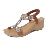 Sandalias de cuña de Strass de Las Mujeres, Sandalias de Verano cómodas de pie Abierto de Slingback elástico para Ocasiones vestidas Informales,Bronce,41