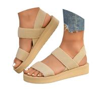 Sandalias de cuña de verano para mujer, cómodas correas elásticas para el tobillo, con soporte de arco para mujer, a la moda, informales, ligeras, gruesas, antideslizantes, Khaki, 38.5 EU