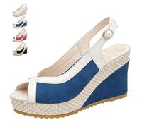 Sandalias de cuña de verano para mujer, sandalias de cuña con plataforma y correa cruzada, zapatos gruesos con puntera abierta, zapatos casuales retro, Blue, 38 EU