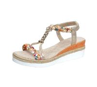 Sandalias de cuña elegantes de verano para mujer 2026 Falt Comfy Trendy Platform Spring Beaded Fashion Open Toe Beach Work Office Boho Round Toe Y2K Cutes Wedge Heel Sandals Western, Gold, 38 EU