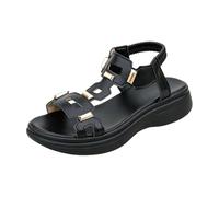 Sandalias de cuña genéricas con punta abierta para mujer casual sandalias y mulas antideslizantes transpirables chic ligeros calados zapatos de playa vacaciones ocio, Negro , 42 EU