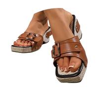 Sandalias de cuña genéricas para mujer, punta de peces, con trenza, étnica, deslizantes, cómodas, ligeras, playa, informal, marrón, 41 EU