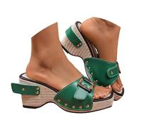 Sandalias de cuña genéricas para mujer, punta de peces, con trenza, étnica, deslizantes, cómodas, ligeras, playa, informal, verde, 40 EU