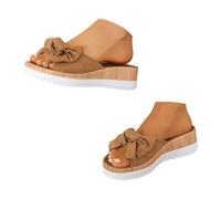 Sandalias de cuña genéricas para mujer, sandalias de cuña, suela gruesa para mujer, adornadas con un nudo, punta abierta y aparente, ideales para actividades al aire libre, punta abierta de piel de