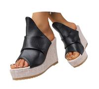 Sandalias de cuña genéricas para mujer, trenza étnica, punta de peces, deslizantes, playa, informal, de moda, Le Noir, 43 EU
