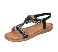 Sandalias de cuña genéricas para mujer verano boheme - Sandalias de mujer verano cómodo sandalias planas para mujer verano playa caminando sandalias de plataforma brida tobillo sandalias de tacón