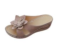 Sandalias de cuña genéricas para mujer, zapatos antideslizantes, transpirables y desnudos, sandalias de cuña, alpargatas de verano vestidas de tacón con brida elástica y dedos abiertos, caqui, 41 EU