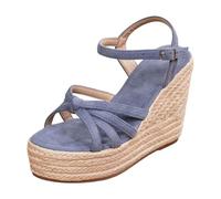 Sandalias de cuña Mujer Alpargatas Verano Zapatos de Plataforma Punta Abierta con Tobillo y Cordones Sandalias Alpargatas Mujer para Trabajo y Traje Vestida, azul celeste, 42 EU