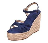 Sandalias de cuña Mujer Alpargatas Verano Zapatos de Plataforma Punta Abierta con Tobillo y Cordones Sandalias Alpargatas Mujer para Trabajo y Traje Vestida, azul, 34 EU