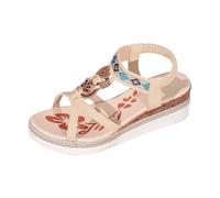 Sandalias de cuña Mujer Boheme Espartanos Desnudos Zapato Verano Abierto | Brida Tobillo Elástico, Patrón Geométrico, Colgantes, Cordones Cruzados, Suela Trenzada | Verano Playa Vacaciones Exterior