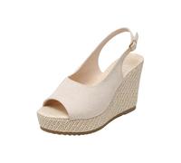 Sandalias de cuña Mujer Plataforma Punta Abierta con Empeine Cubierta Brida Trasera Hebilla Lateral Zapatos Tacón Cuña Superior Suela Gruesa de Línea Borrada Ciudad Salida Primavera Verano, 01 Beige