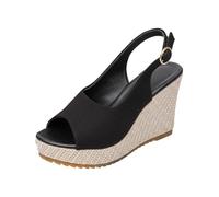 Sandalias de cuña Mujer Plataforma Punta Abierta con Empeine Cubierta Brida Trasera Hebilla Lateral Zapatos Tacón Cuña Superior Suela Gruesa de Línea Borrada Ciudad Salida Primavera Verano, 01 negro